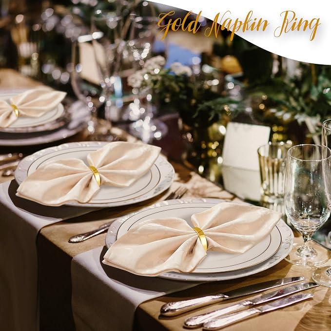 Gold Napkin Rings Set of 12, Semicircle Metal Bright Gold Napkin Holder Buckles - Image 6