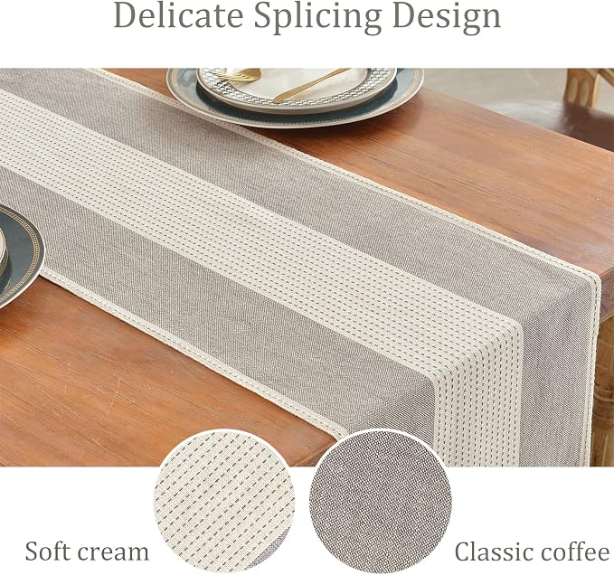Wracra Linen Table Runner, Stripe Table Runners 36 Inches Long Coffee | - Image 3