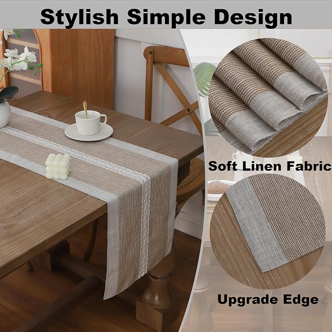 Gernaice Boho Table Runner, Rustic Cotton Linen Farmhouse Table Runners - Image 3