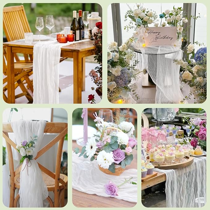 Cheesecloth Table Runner Ivory 10FT Boho Gauze Runner, 2 Pack | 120 Inch Cheese - Image 7