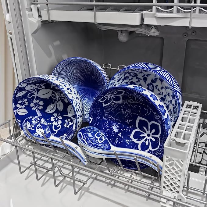 Japanese Ceramic Bowls Set of 6, 28 Oz Large Asian Porcelain Ramen Soup Salad - Image 5