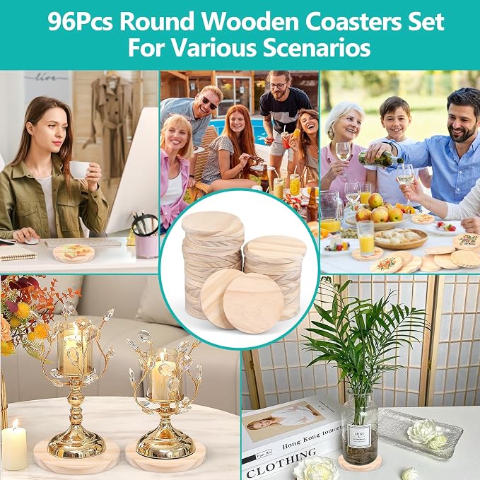 Adrattnay 96Pcs Unfinished Wood Coasters - Image 6