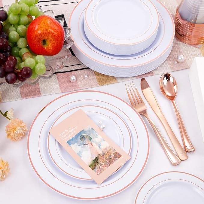 GATHER 350PCS Rose Gold Plastic Plates - Image 7
