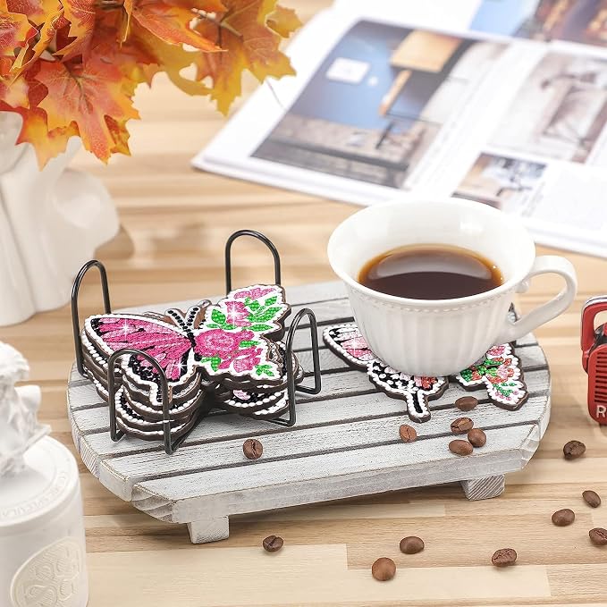 8 Pack Butterfly Shaped Diamond Painting Coasters - Image 3