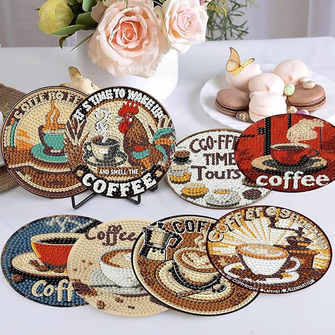 Ekuxom 8 PCS Coffee Diamond Art Coasters Kits - Image 2