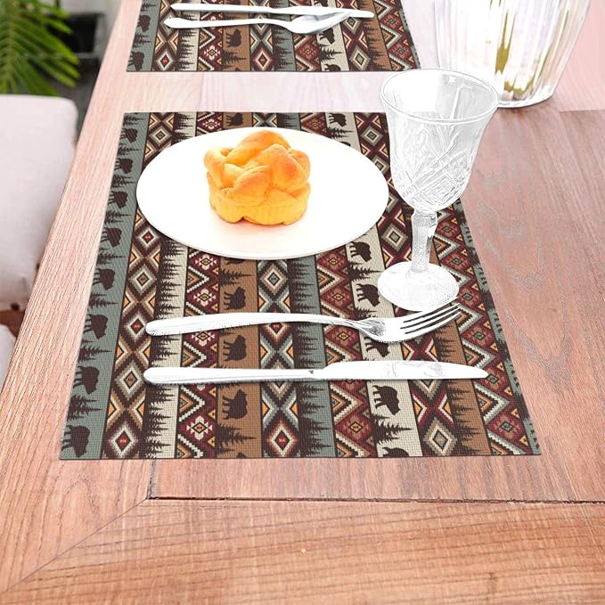 Vintage Rustic Placemats Bear Mountain Dining Table Mats Set of 4 Linen 12x18 - Image 2