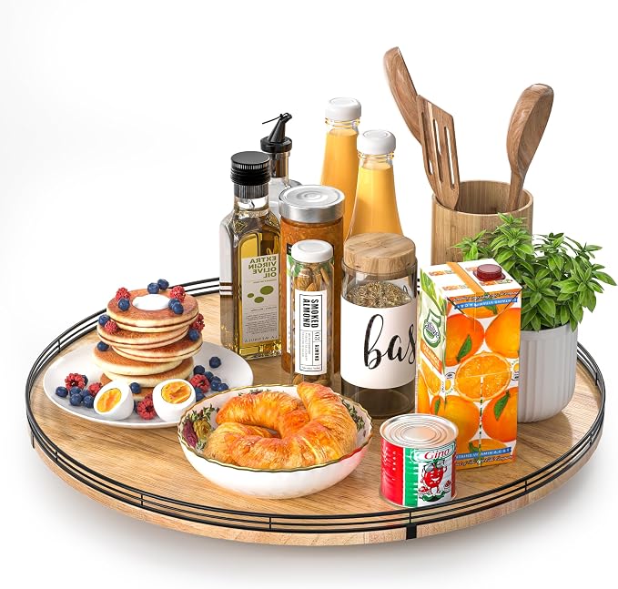 AMH 21-Inch Extra Large Farmhouse Oak Lazy Susan Organizer | Smooth rotating by AMH