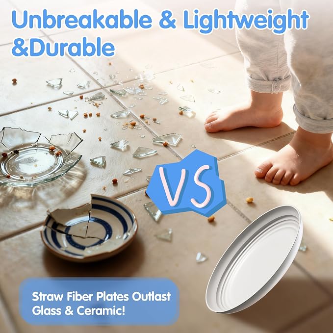 Quatish 10 PCS Unbreakable Reusable Plastic Plates, 8 inch Dishwasher & - Image 2