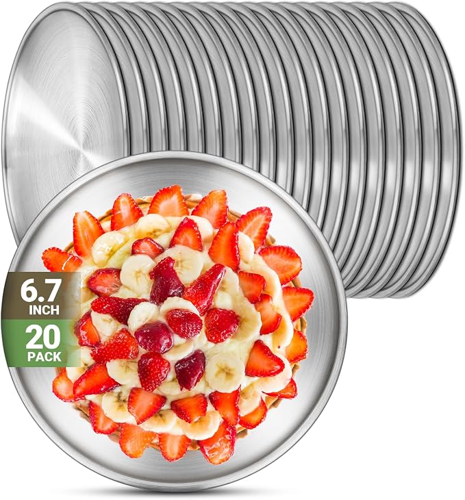 Stainless Steel Plates, 20 Set 6.7 inch 304 Metal Food Serving Plate, Reusable by Offiper