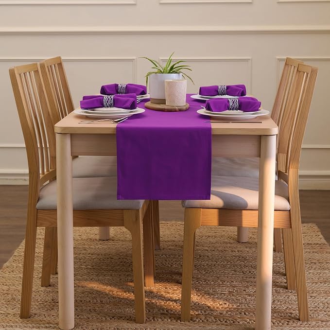 Encasa XO Table Runner, Cotton Canvas Dining Runner 13"x72" | Purple, 180 GSM - Image 4
