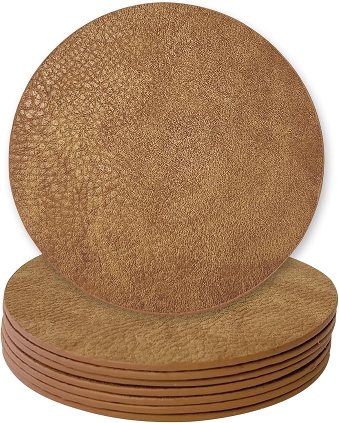 Set of 8 Morgan Faux Leather 4 Inch Round Coasters, Heat & Water Absorbent - Image 3