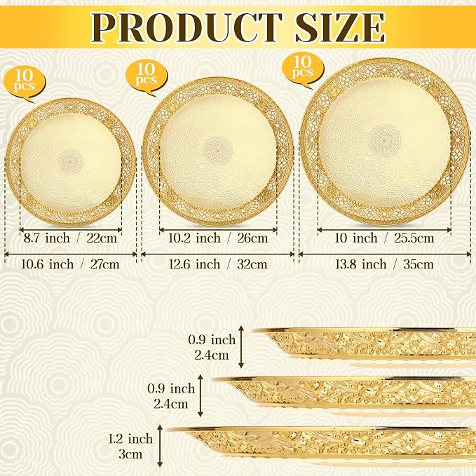 10 Pack Gold Plastic Serving Tray Bulk Lightweight Round Party Snack Serving - Image 2