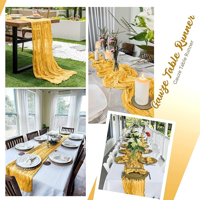 16 Pack Gold Cheesecloth Table Runners 20x120 Inch Gauze Table Runner 10FT - Image 5