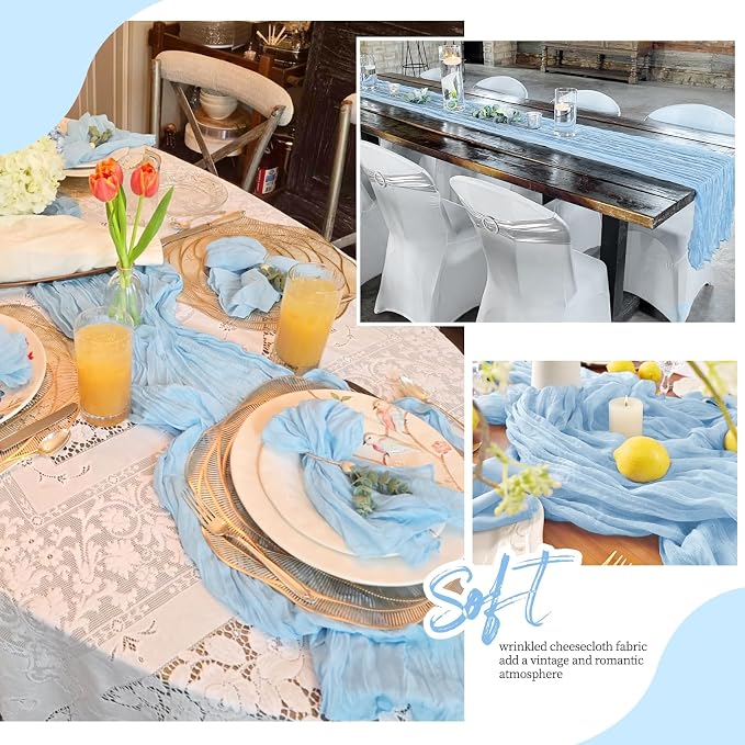 12 Pack Baby Blue Cheesecloth Table Runner 17x108 Inch Semi Sheer Boho Gauze - Image 6