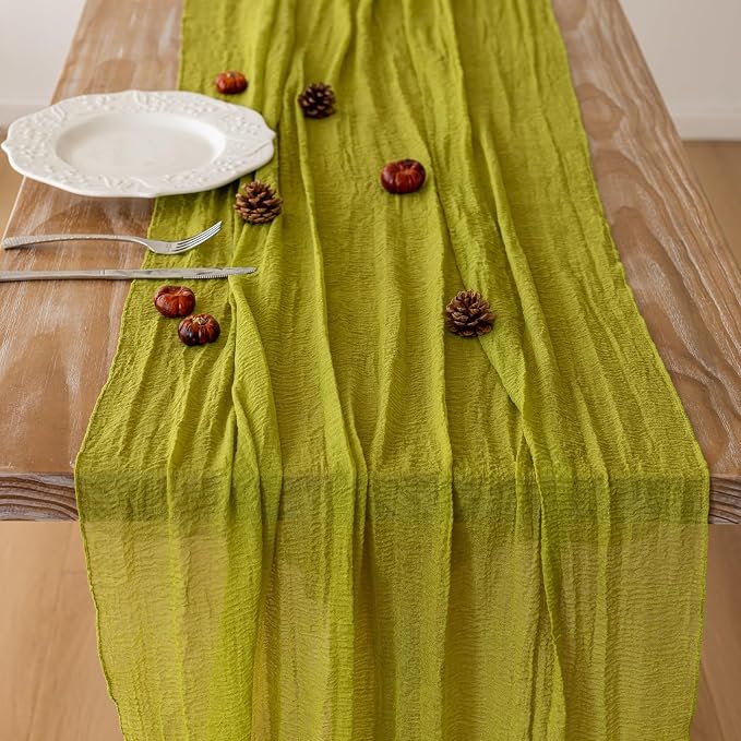 6Pcs Moss Green Cheesecloth Table Runner 120 Inches - Image 4
