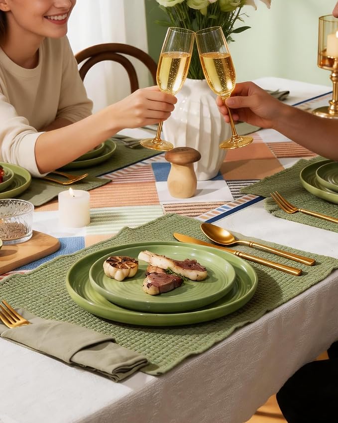 Dinnerware Sets for 6, Ceramic Plates & Bowls, Olive Green | 18-Piece Ceramic - Image 4