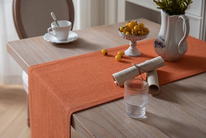 Burlap Style Farmhouse Table Runner, 14x60 Inches Harvest Pumpkin | Thick - Image 4