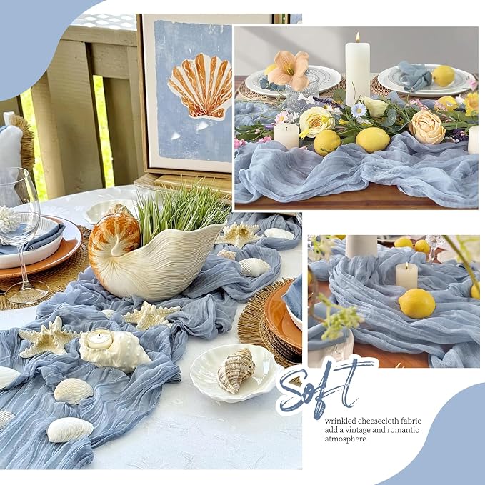 12 Pack Dusty Blue Cheesecloth Table Runner 17x108 Inch Semi Sheer Boho Gauze - Image 6