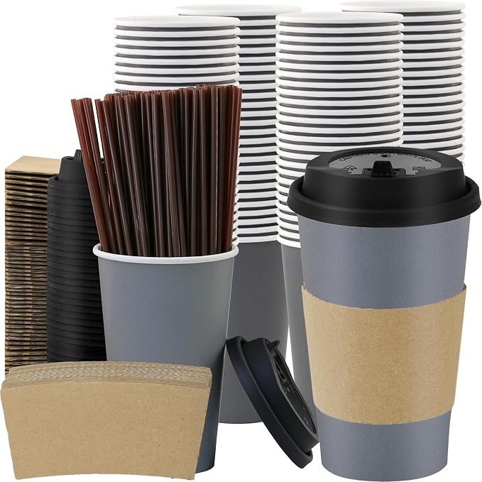100 Pack 16 oz Disposable Coffee Cups by COOLCAP