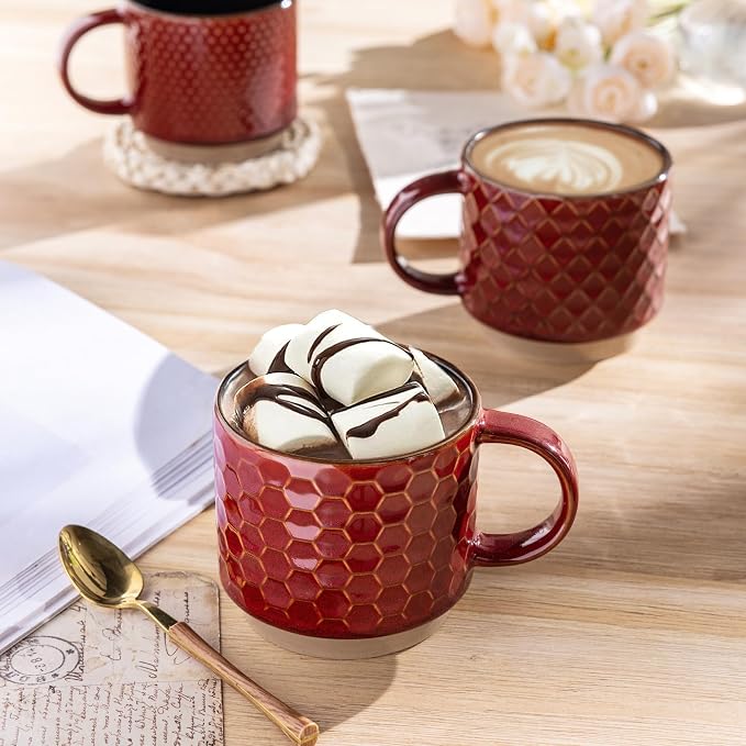 GBhome 15 OZ Stackable Coffee Mugs Set of 4, Ceramic Coffee Cups Set | 4 - Image 3