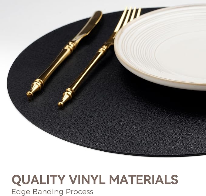 13" Round Placemats Set of 12, Reversible Faux Leather Heat Resistant Table Mats - Image 5