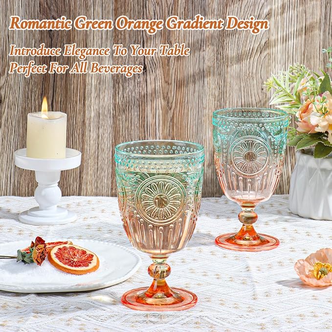 XUWAIDSGN 24Pcs Plastic Vintage Wine Glasses 13.5oz Reusable Embossed Goblet - Image 2