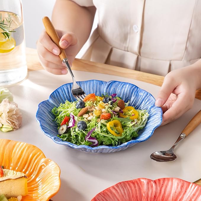 8 Inch Ceramic Decorative & Salad Plate Set of 3 | Distinctive Glazed Texture & - Image 3