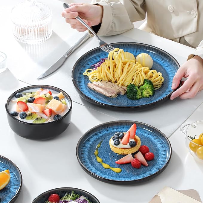 vancasso PLAYA Plates and Bowls Sets, 12 Pieces Blue Dinnerware Sets - Image 5