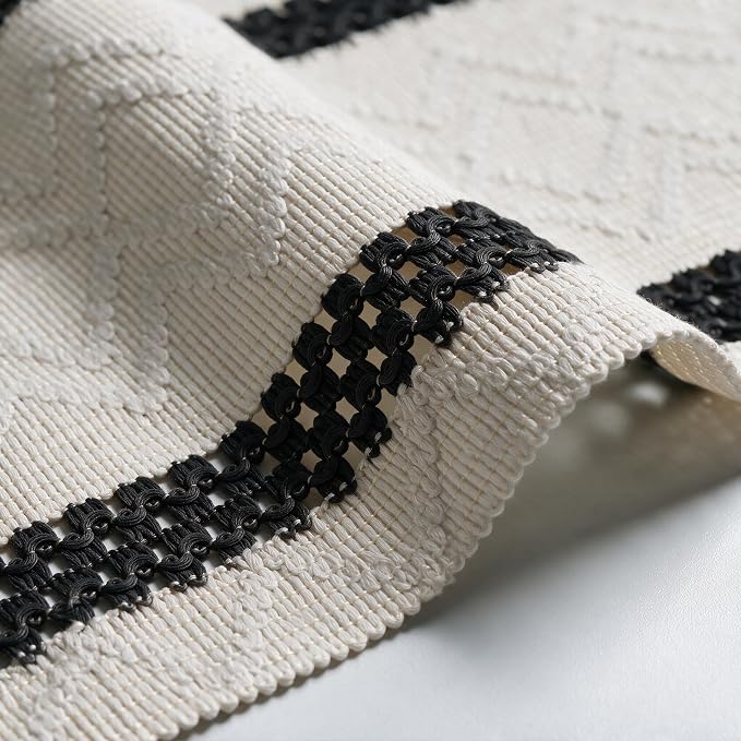 Artoid Mode Black Stripe Woven Rustic Table Runner 12x90 Inch | Holiday Kitchen - Image 6