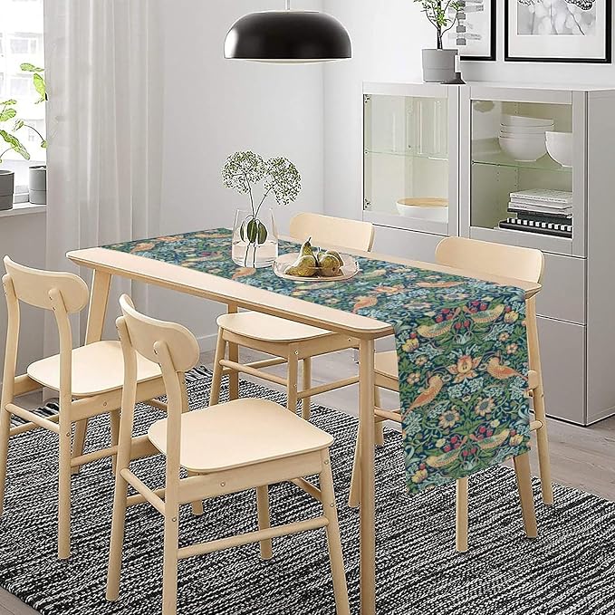 William Morris Floral Table Runner, Vintage Green Flowers Botanical Printed - Image 3