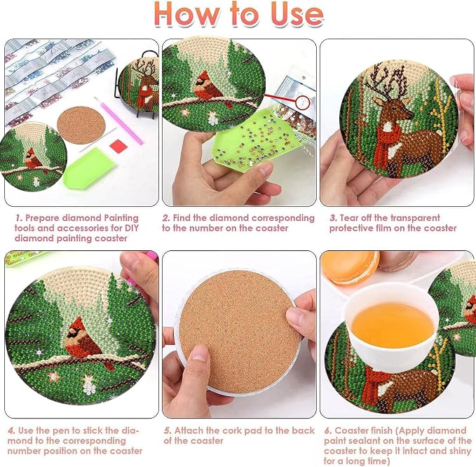 ijbnhd Christmas Diamond Art Coasters Kit, 4X4inch | Christmas Diamond Painting - Image 7