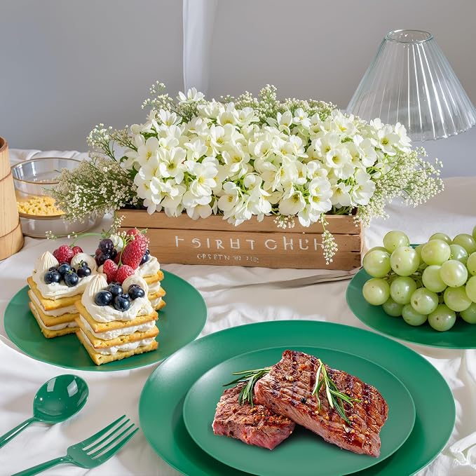 EI 150pcs Green Plastic Plates, Fancy Plastic Dinnerware Set, Dinner Plate - Image 2