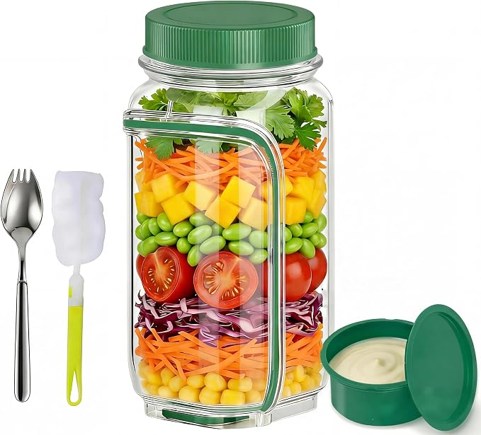 35oz Side Opening Mason Salad Jar | 1000ml Leakproof Portable Salad Container by Unknown