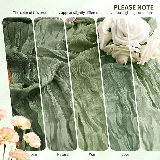 Showgeous 2 Pack Sage Green Cheesecloth Table Runners Boho Wedding Decor | - Image 7