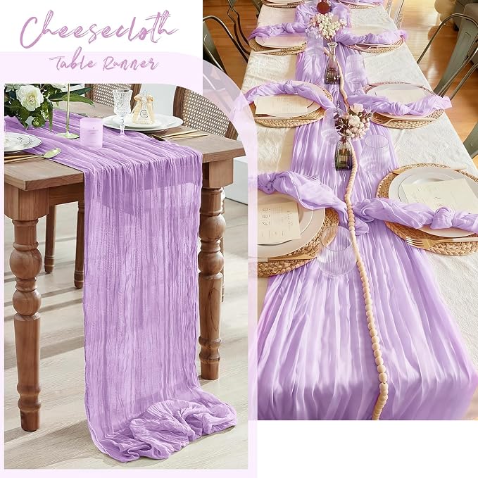3 Pack Lavender Cheesecloth Table Runner, 17 x 108 Inch, Gauze Cheese Cloth - Image 7