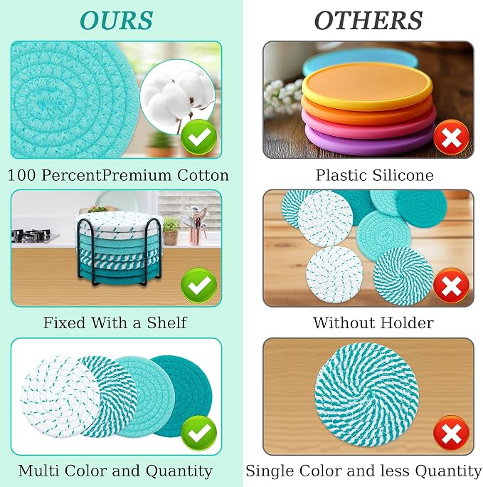 8 Pcs Drink Coasters, Minimalist Cotton Woven Coaster Set, 4 Colors Absorbent - Image 2