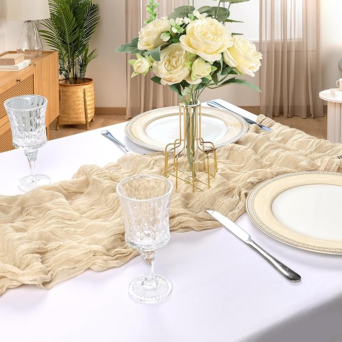 12 Pack 10Ft Beige Cheesecloth Table Runner 23 x 120 Inch | Gauze Rustic Boho - Image 6
