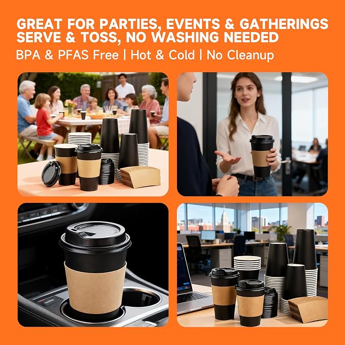 METAPRINT 100 Pack 16 oz Disposable Coffee Cups - Image 8