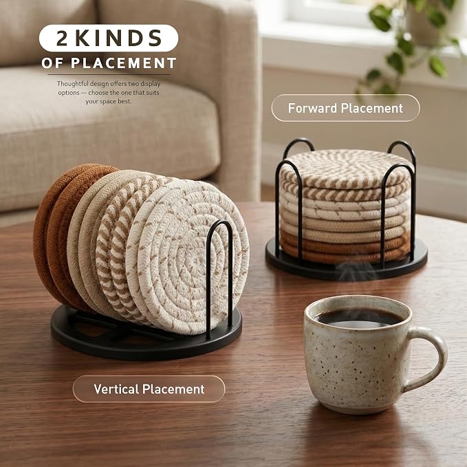 Lazebox Coasters Set of 8 for Drinks, 4 Inch Large Coasters for Coffee Table - Image 6