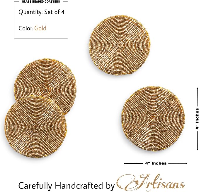 Handmade Beaded Coasters, Glass Bead Coasters in Gold, Coffee Table Décor - Image 5