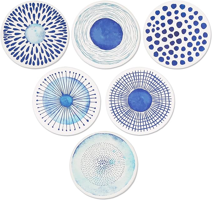 AD Set of 6 Coasters for Drinks Absorbing Round Ceramic Stone Coaster by AD