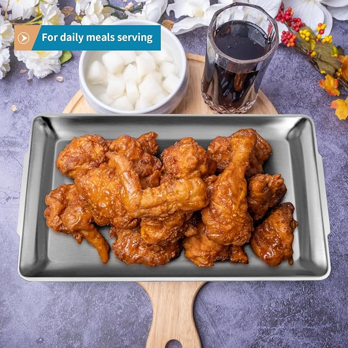 2 Pcs 304 Stainless Steel Serving Platters, 14.2" Rectangle Dinner Plates - Image 3
