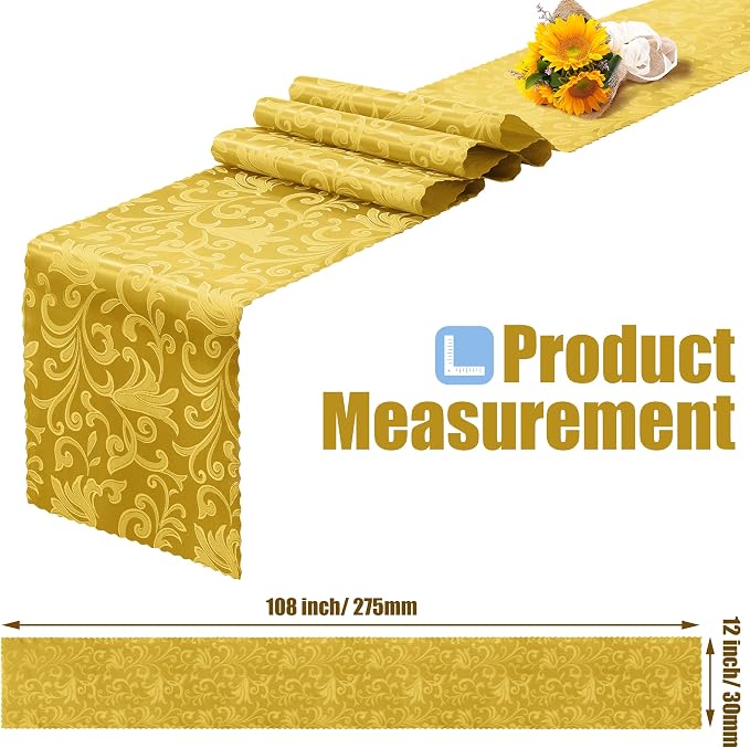 RUDONG M Gold Satin Table Runners, 12 x 108 Inch, 12 Pack | Long Silky Damask - Image 4