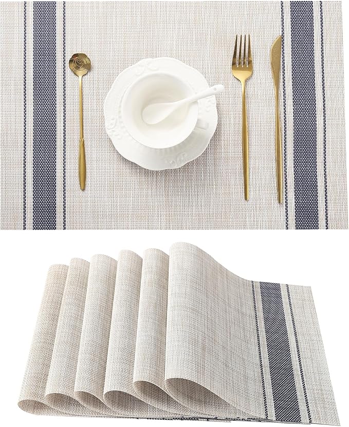 Leetaltree Khaki-Blue Placemats, Heat Resistant Non-Slip Place mats by Leetaltree-ArtatEveryTable