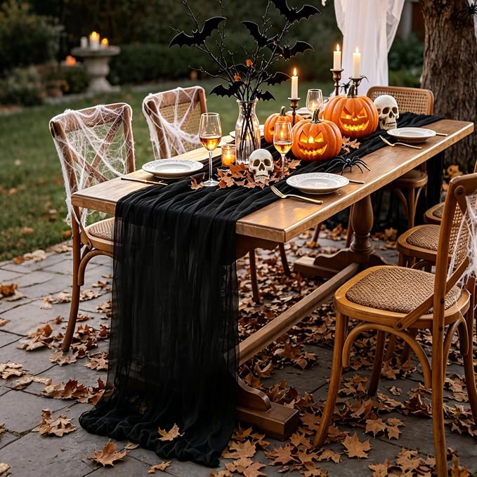 3Pcs Black Table Runner, 10FT Black Cheesecloth Halloween Table Runner - Image 5
