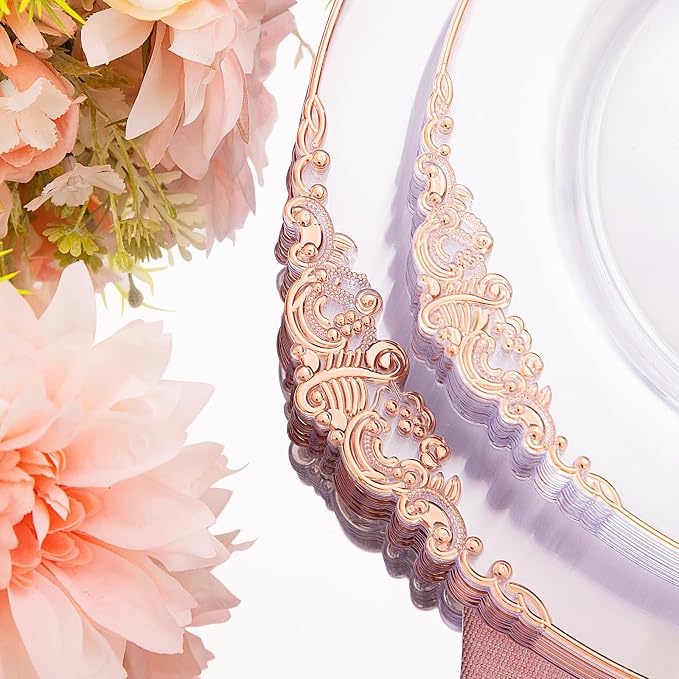 175pcs Clear Rose Gold Plastic Plates - Image 2