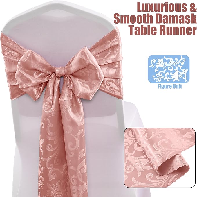 RUDONG M 12 Pack Rose Gold Satin Table Runners 12 x 108 Inch | Long Silky Damask - Image 3