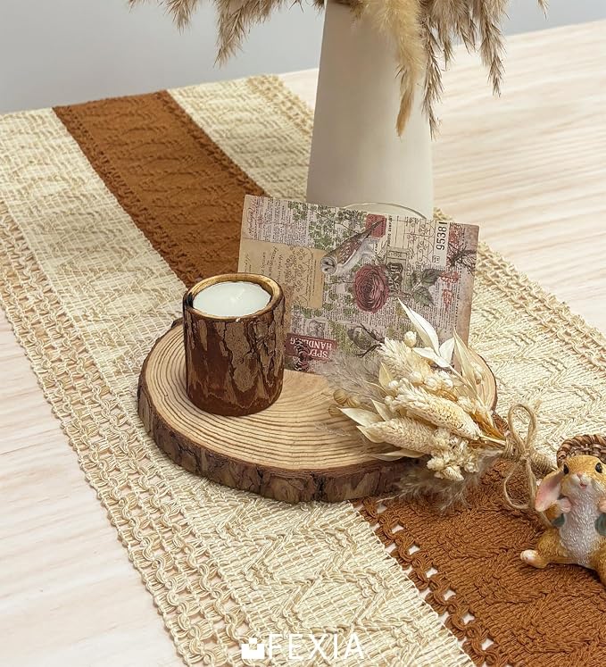 Boho Table Runner for Home Decor 12x72 Fall Coffee Table Decor Caramel | 72 - Image 4