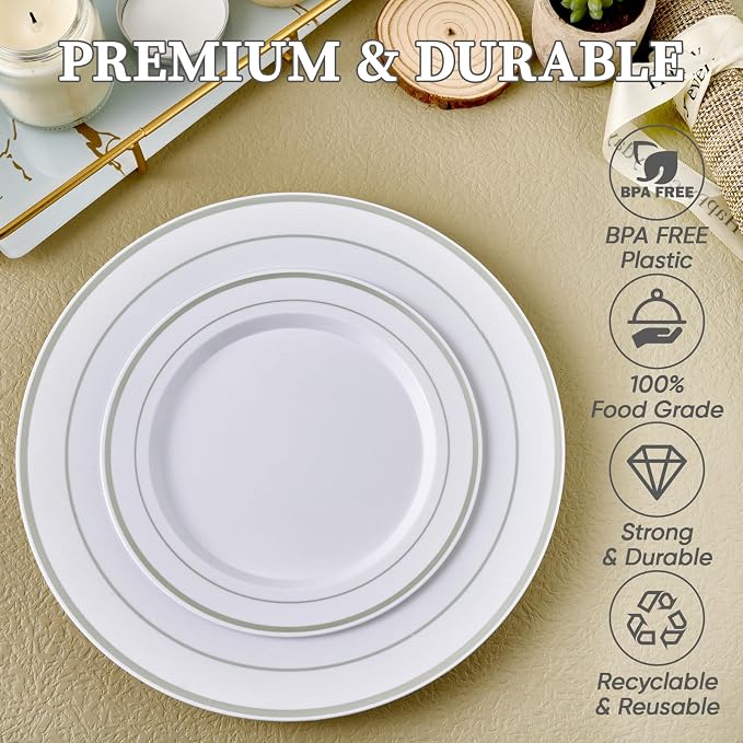 FOCUSLINE Silver Plastic Plates Set of 60, Disposable Plates - Image 4