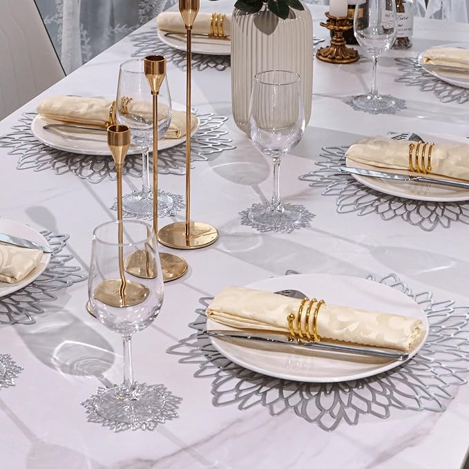 Snowkingdom 12 Pack of Silver Placemats Metallic Vinyl Dinning Table Mats - Image 5